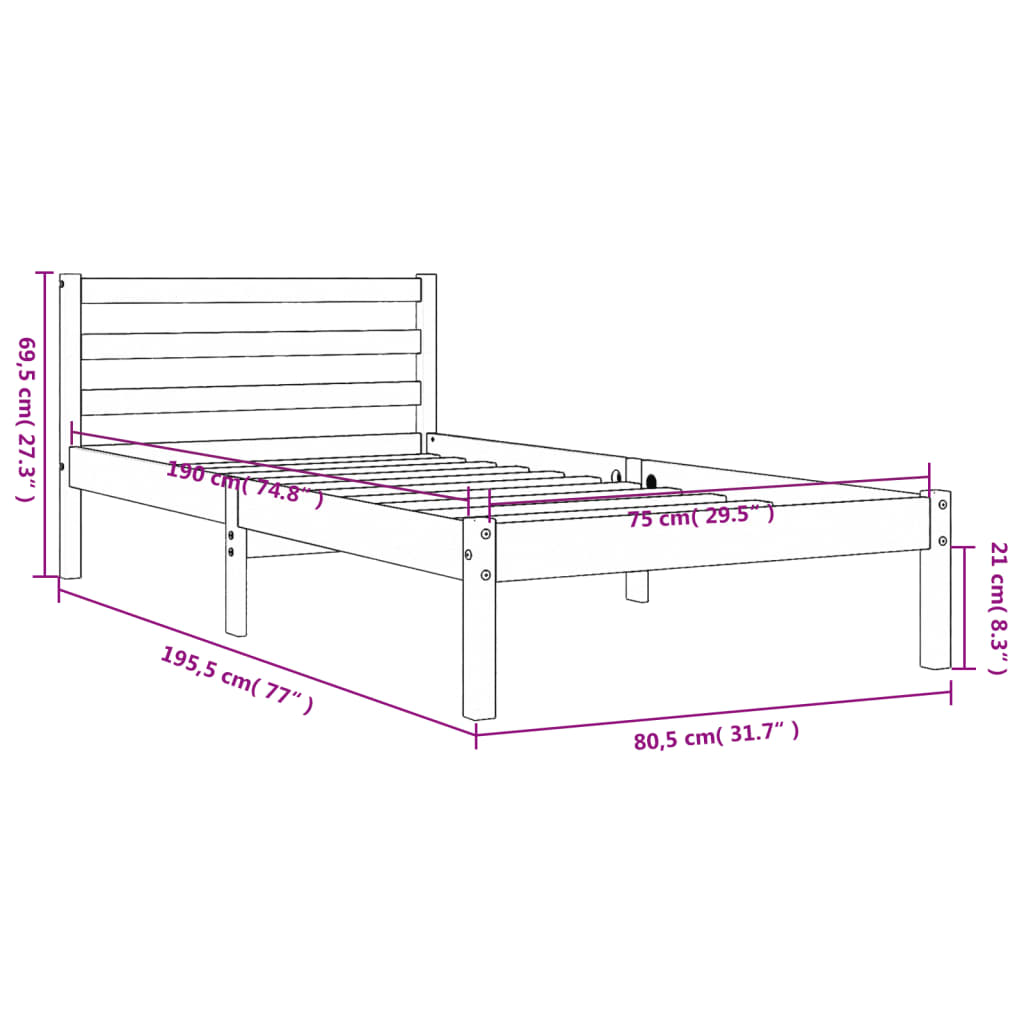 Cadre de lit sans matelas cire marron 75x190 cm bois pin massif - XIOS