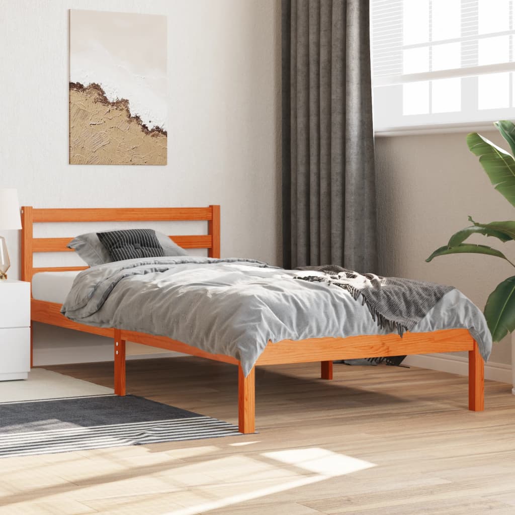 Cadre de lit sans matelas cire marron 75x190 cm bois pin massif - XIOS