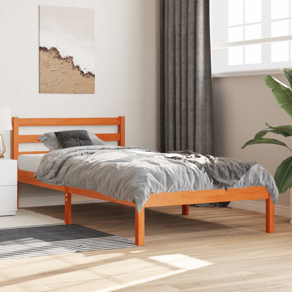 Cadre de lit sans matelas cire marron 90x190 cm bois pin massif - XIOS