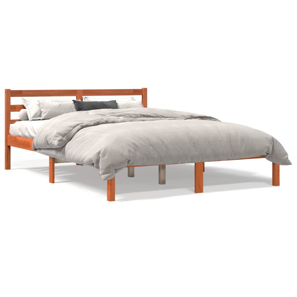 Cadre de lit sans matelas cire marron 120x190cm bois pin massif - XIOS