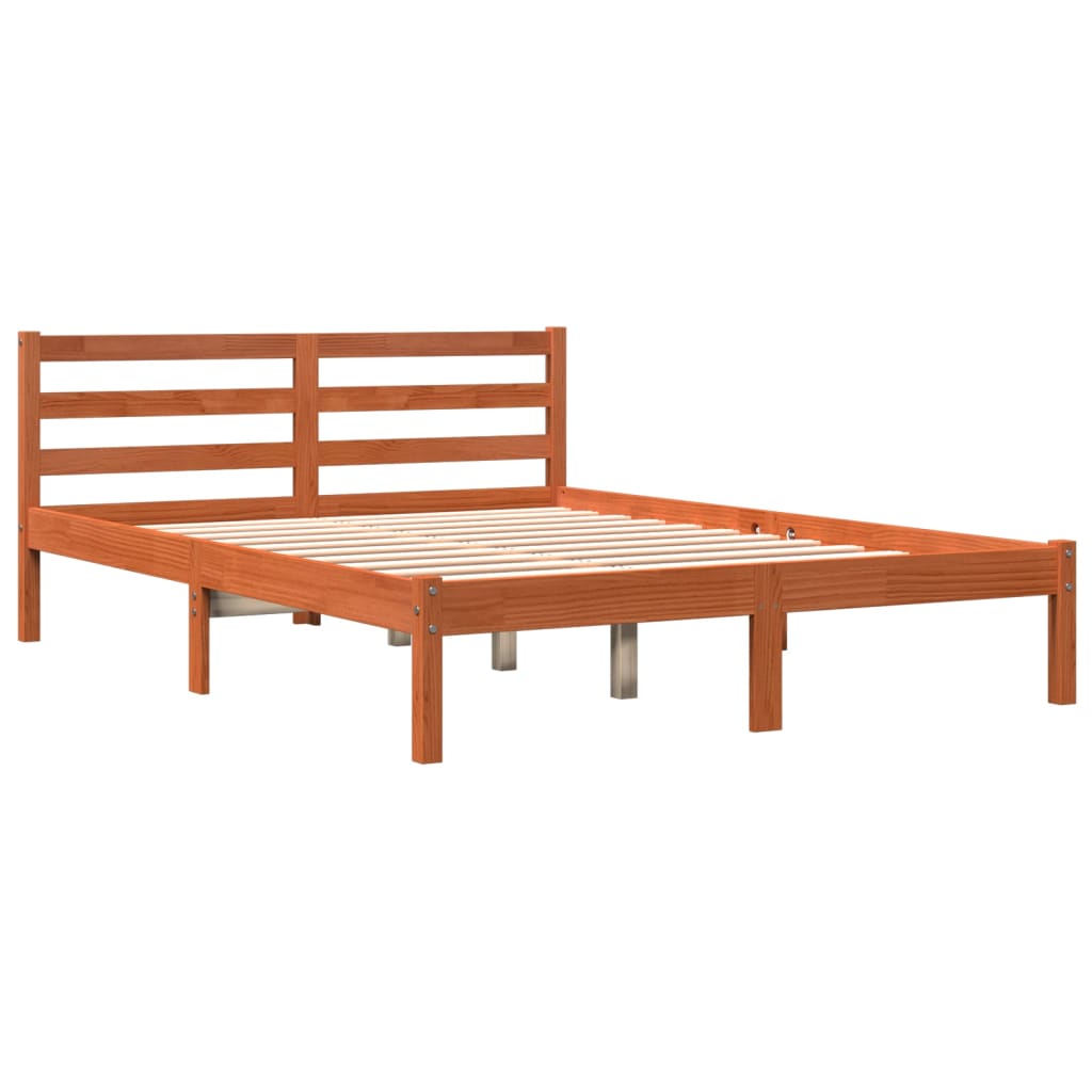 Cadre de lit sans matelas cire marron 120x190cm bois pin massif - XIOS
