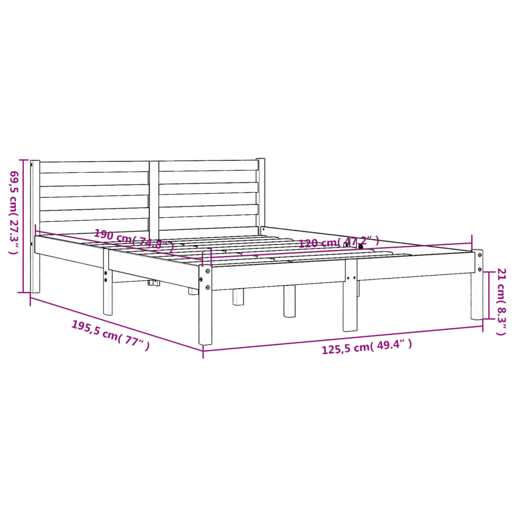 Cadre de lit sans matelas cire marron 120x190cm bois pin massif - XIOS