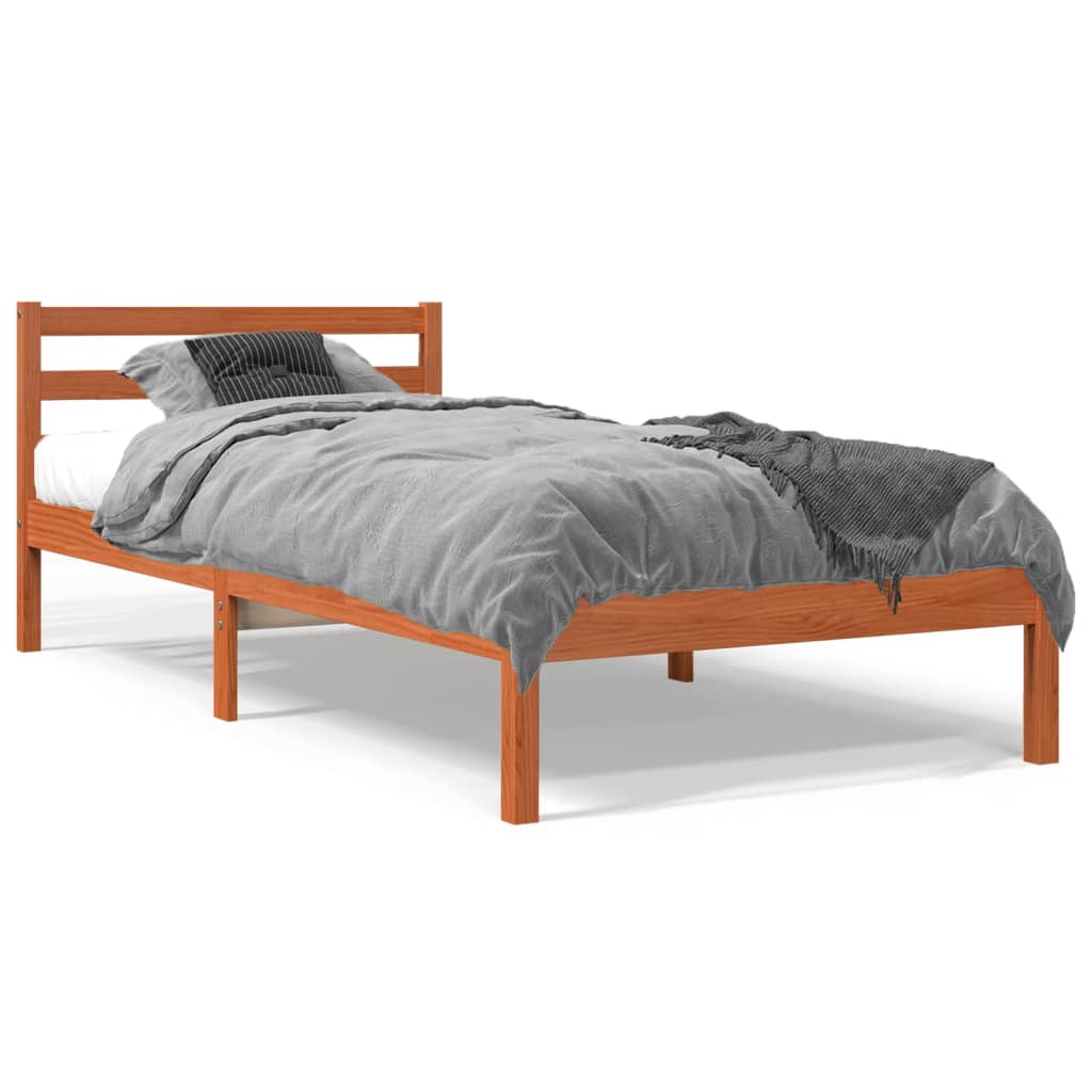 Cadre de lit sans matelas cire marron 100x200cm bois pin massif - XIOS