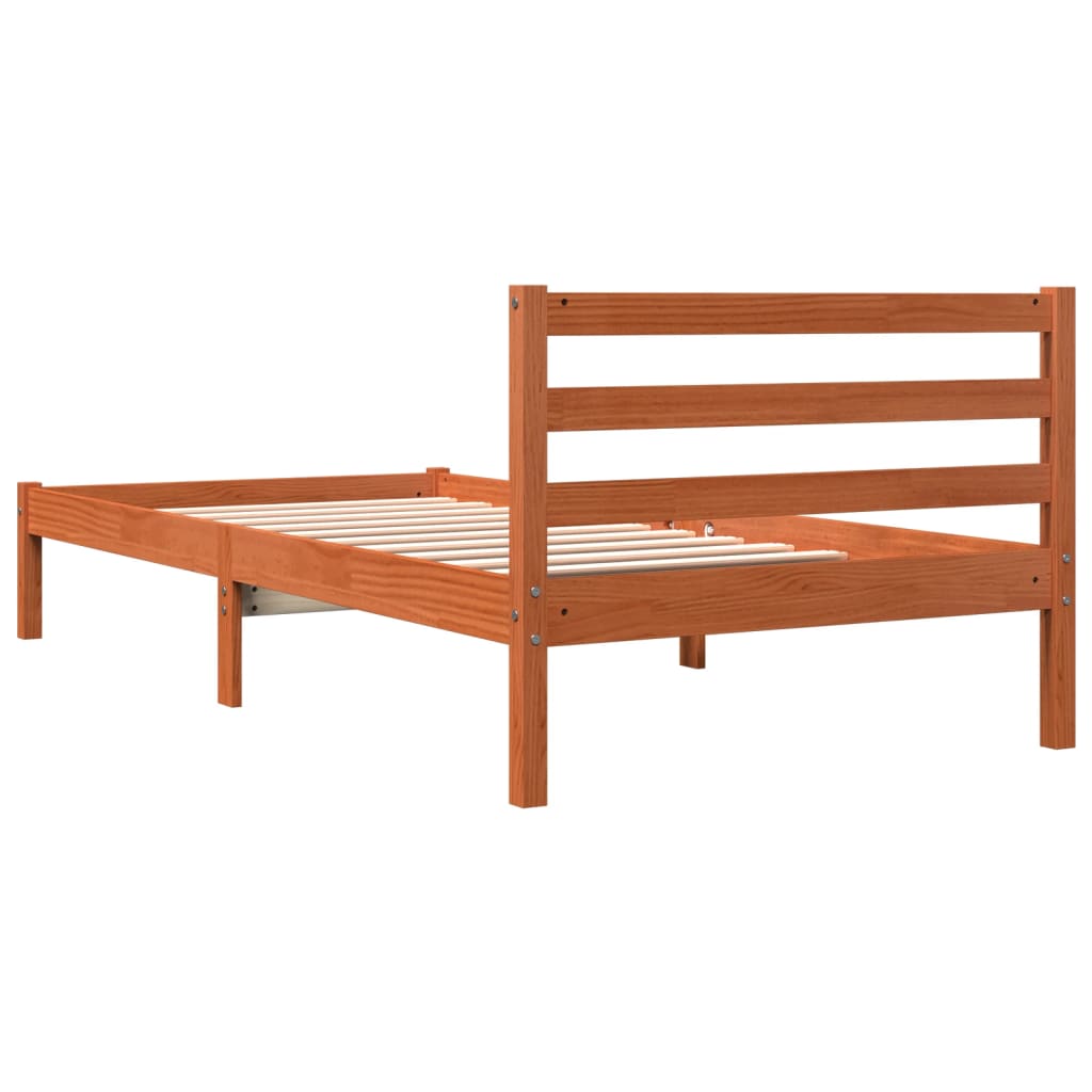 Cadre de lit sans matelas cire marron 100x200cm bois pin massif - XIOS