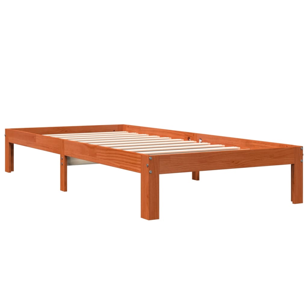 Cadre de lit sans matelas cire marron 90x190 cm bois pin massif - XIOS
