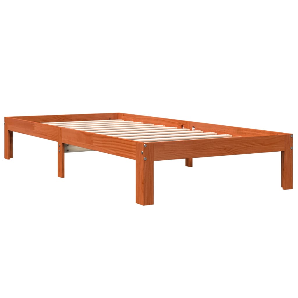 Cadre de lit sans matelas cire marron 90x190 cm bois pin massif - XIOS