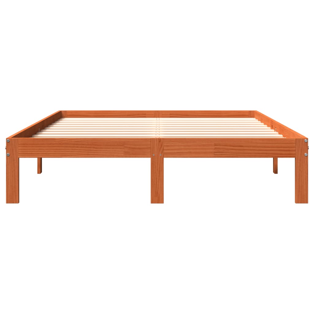 Cadre de lit sans matelas cire marron 135x190cm bois pin massif - XIOS