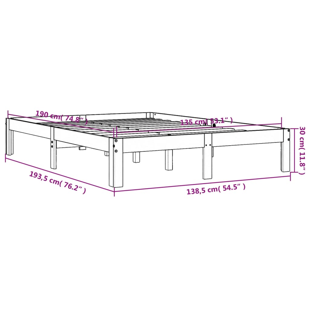 Cadre de lit sans matelas cire marron 135x190cm bois pin massif - XIOS
