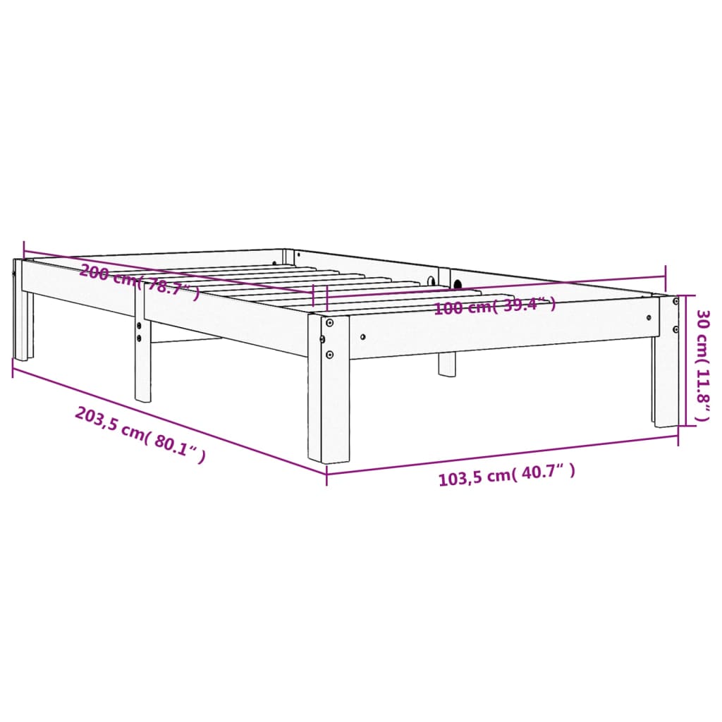 Cadre de lit sans matelas cire marron 100x200cm bois pin massif - XIOS