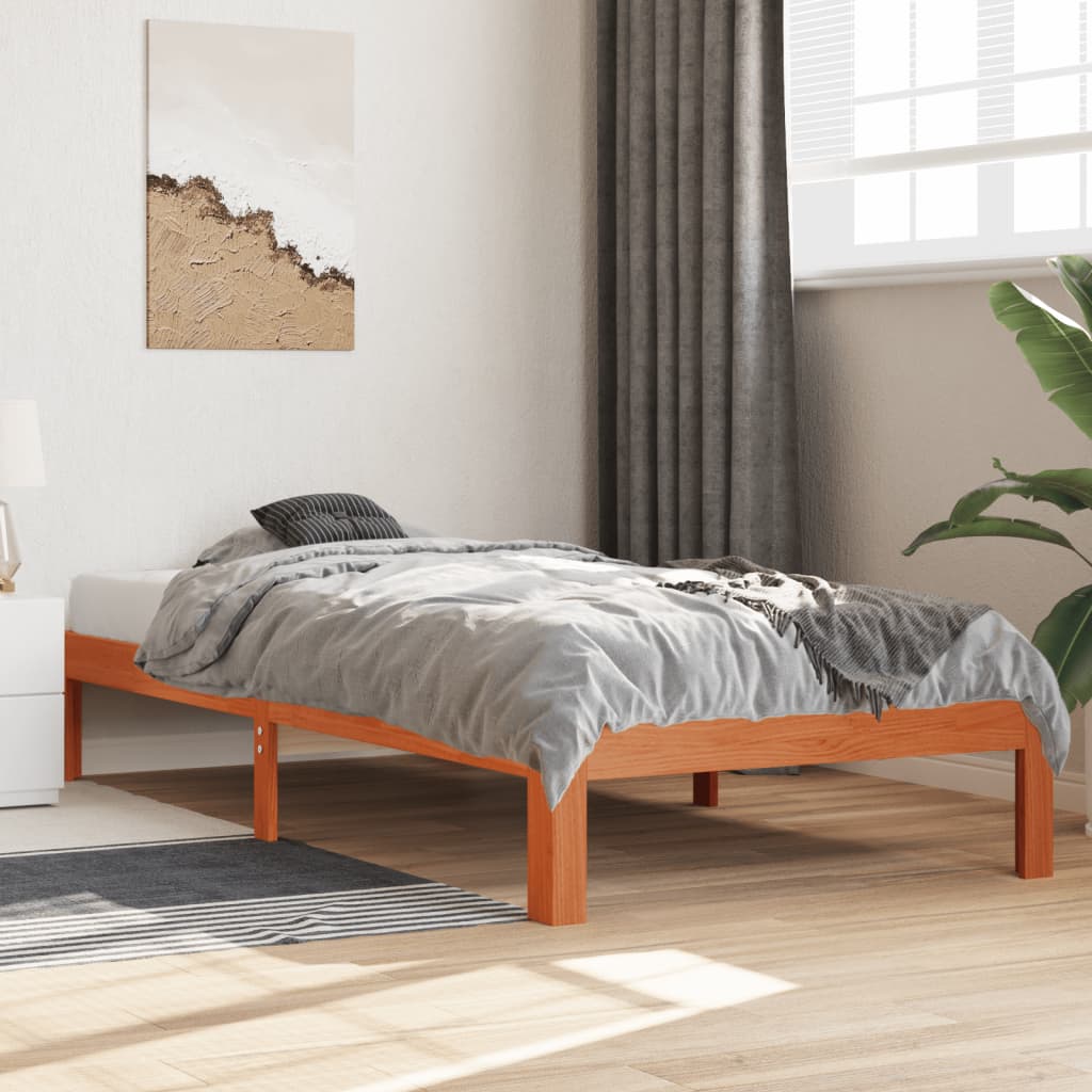 Cadre de lit sans matelas cire marron 100x200cm bois pin massif - XIOS