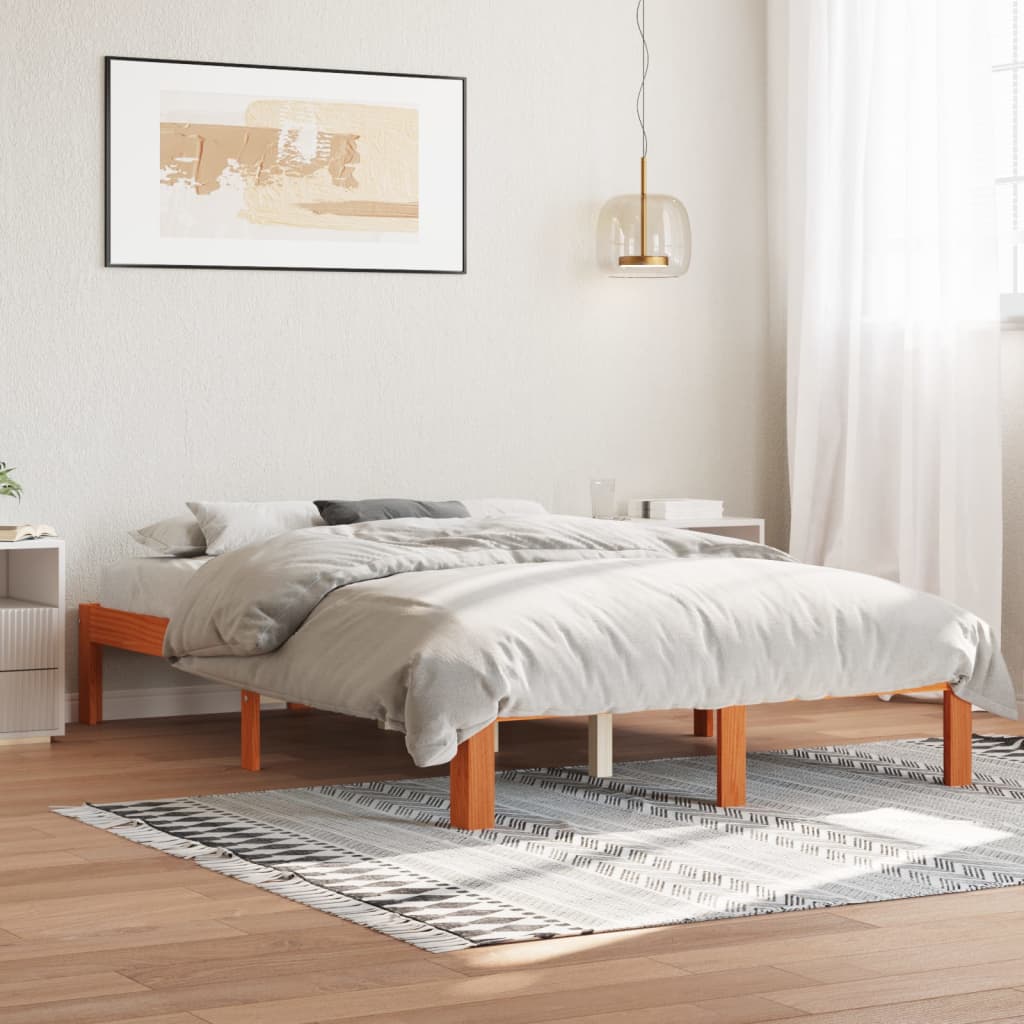 Cadre de lit sans matelas cire marron 140x200cm bois pin massif - XIOS