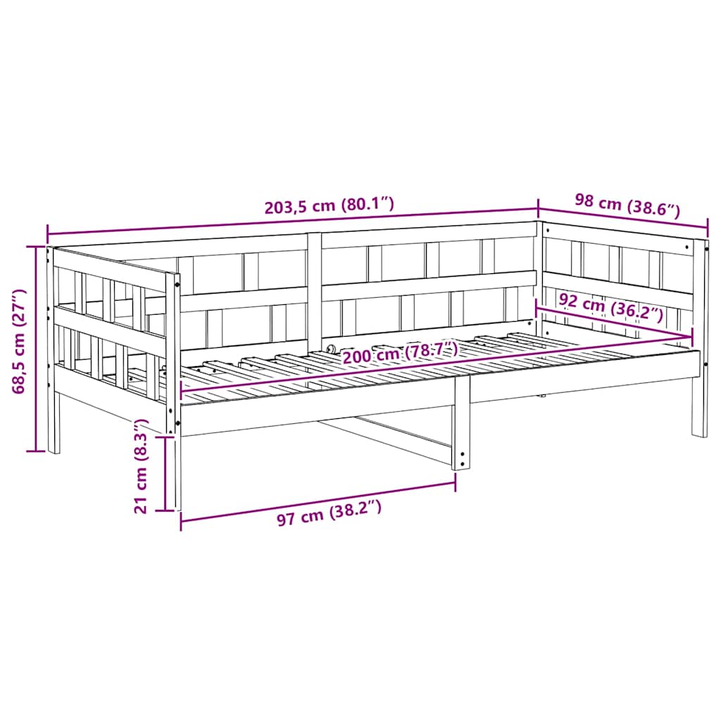 Lit de jour sans matelas cire marron 90x200 cm bois pin massif - XIOS
