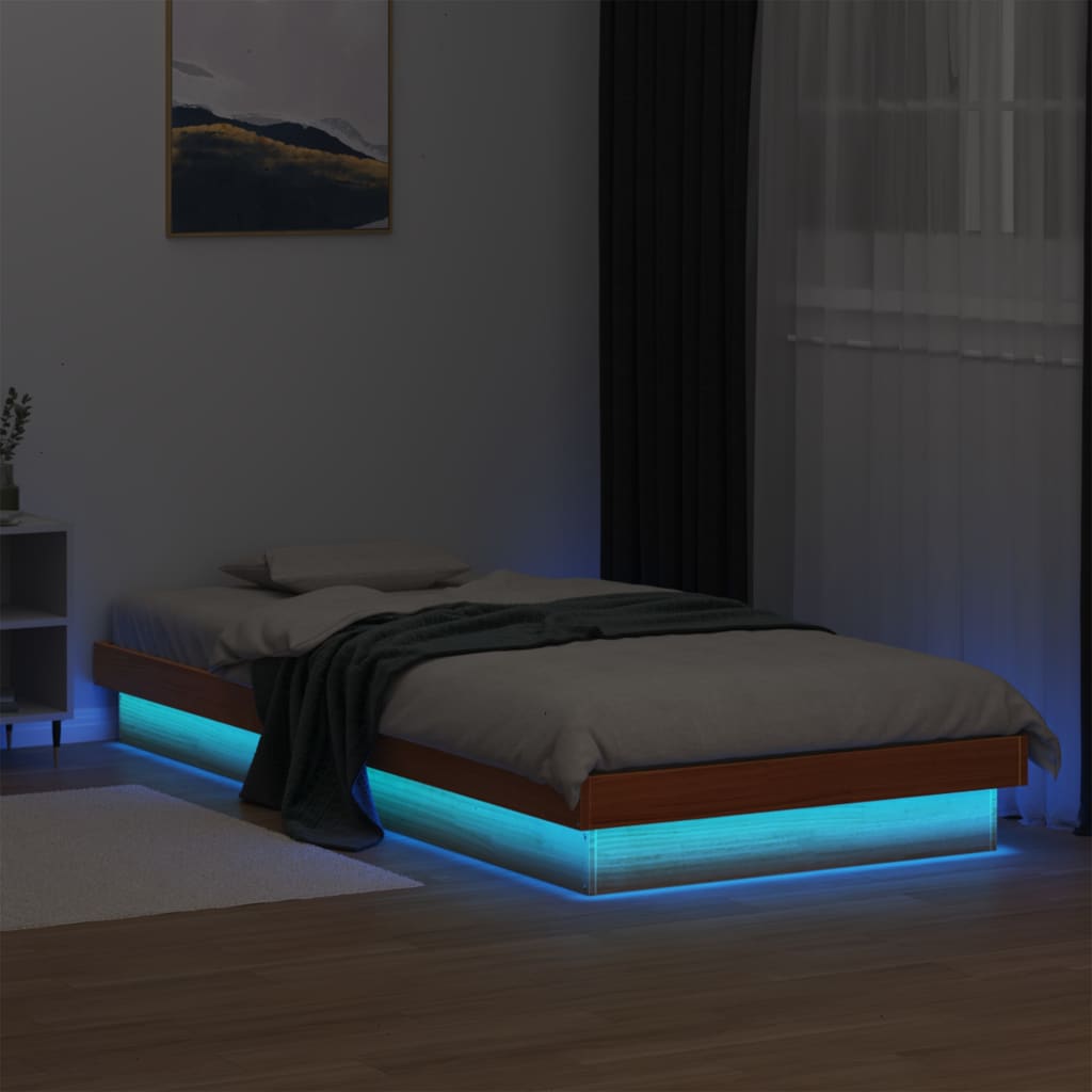 Cadre de lit à LED sans matelas 90x200 cm bois massif - XIOS