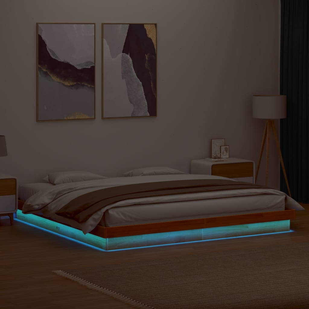 Cadre de lit à LED sans matelas 200x200 cm bois massif - XIOS