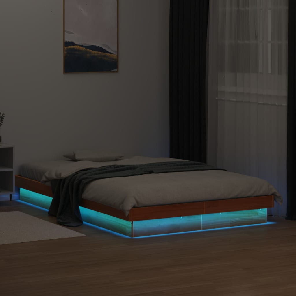Cadre de lit à LED sans matelas 135x190 cm bois massif - XIOS