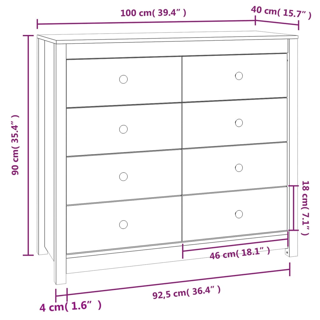 Armoire latérale cire marron 100x40x90 cm bois de pin massif - XIOS