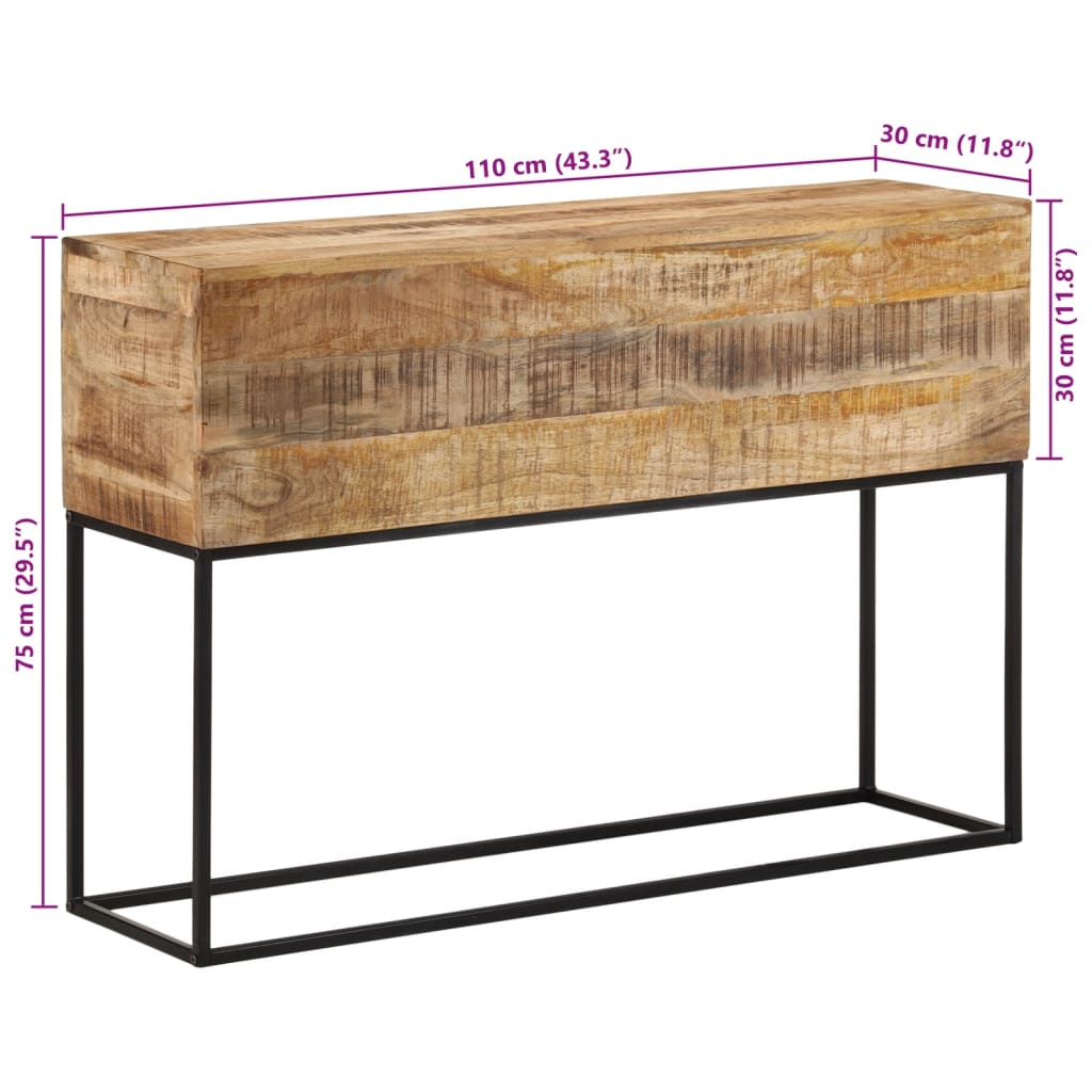 Table console 110x30x75 cm bois de manguier massif brut et fer - XIOS