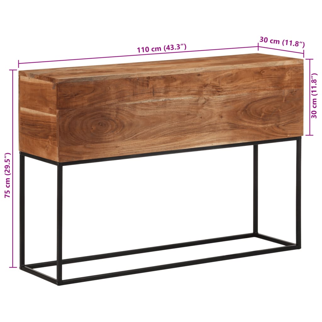 Table console 110x30x75 cm bois massif d'acacia et fer - XIOS