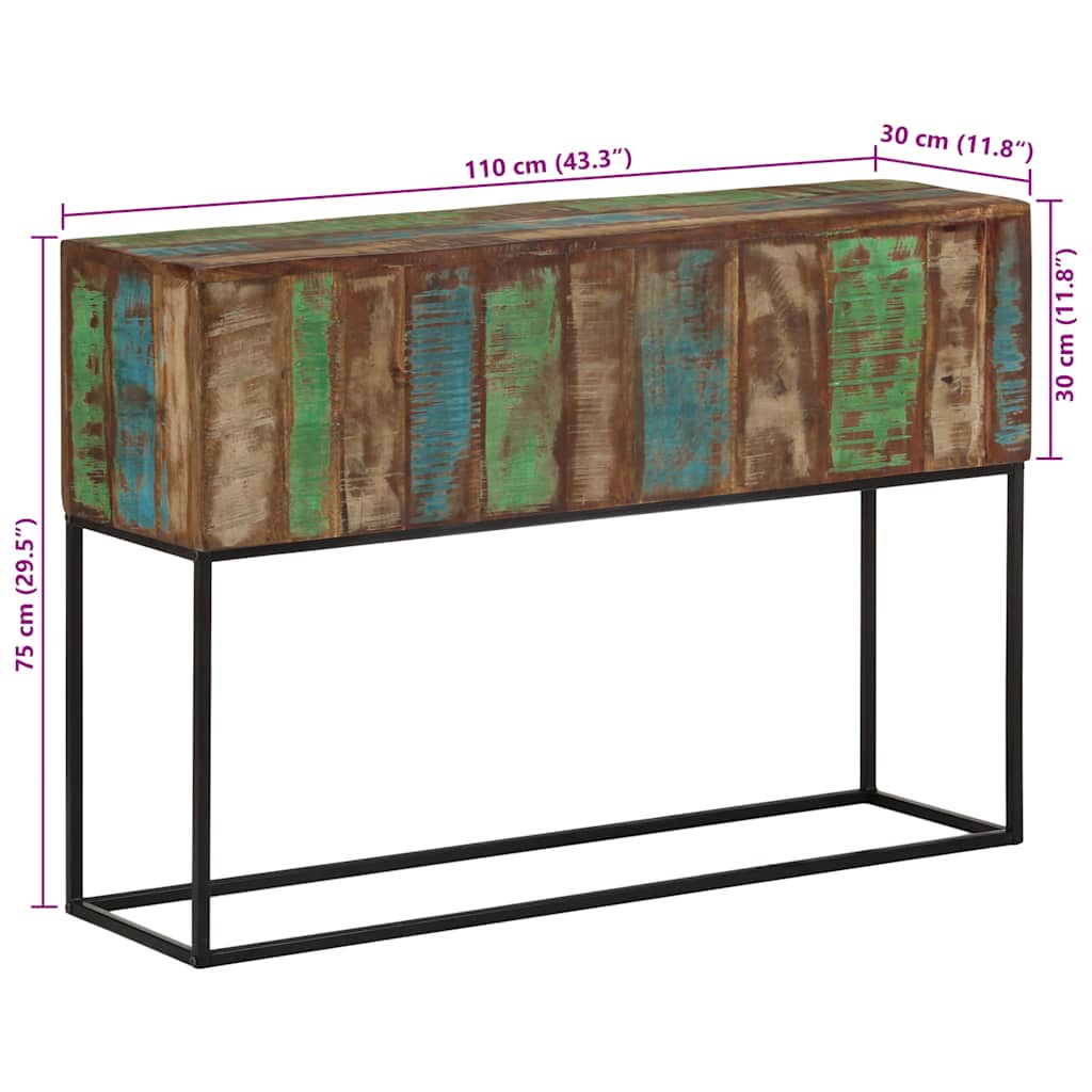 Table console 110x30x75 cm bois massif de récupération et fer
