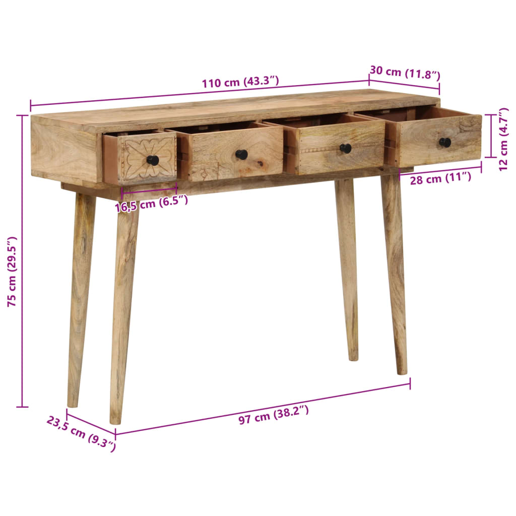 Table console 110x30x75 cm bois de manguier massif - XIOS