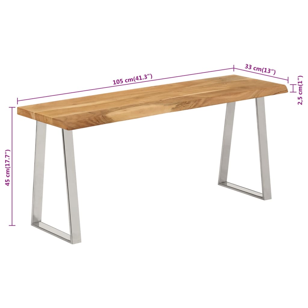 Banc avec bord vivant 105 cm bois d'acacia massif - XIOS
