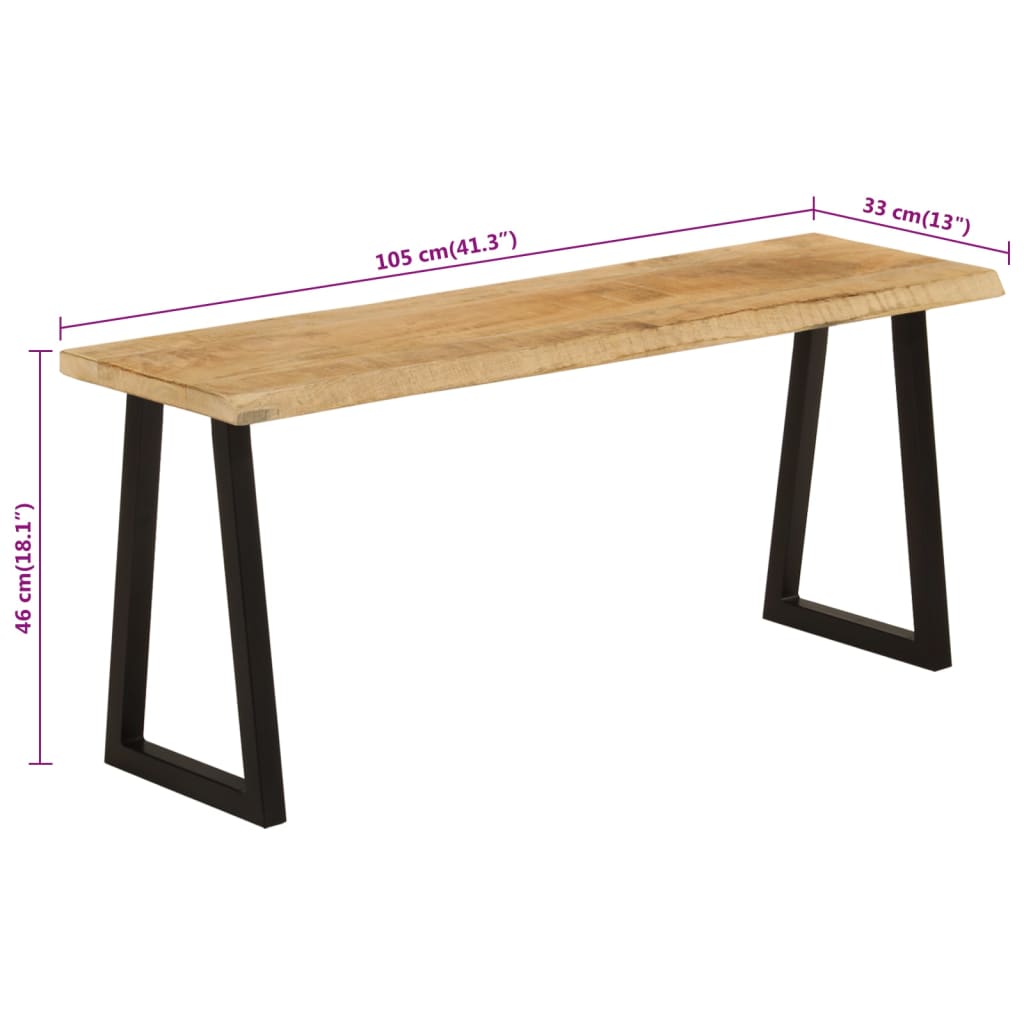 Banc avec bord vivant 105 cm bois de manguier massif - XIOS