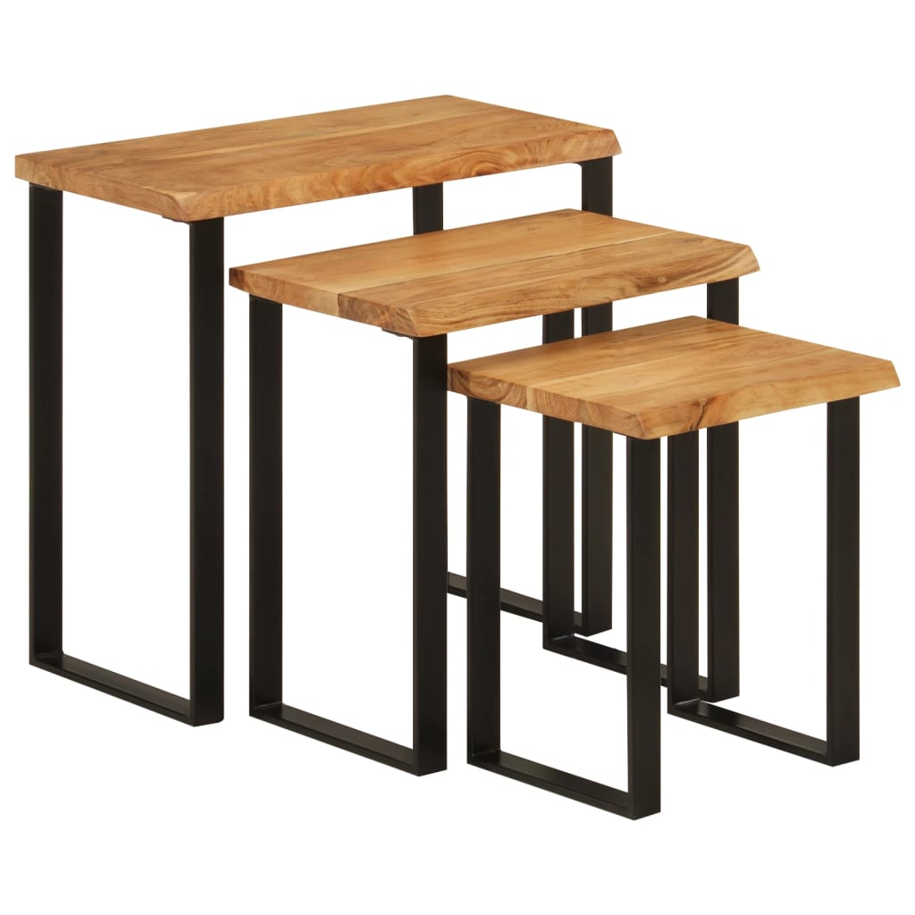 Tables gigognes 3 pcs avec bord vivant bois massif d'acacia - XIOS