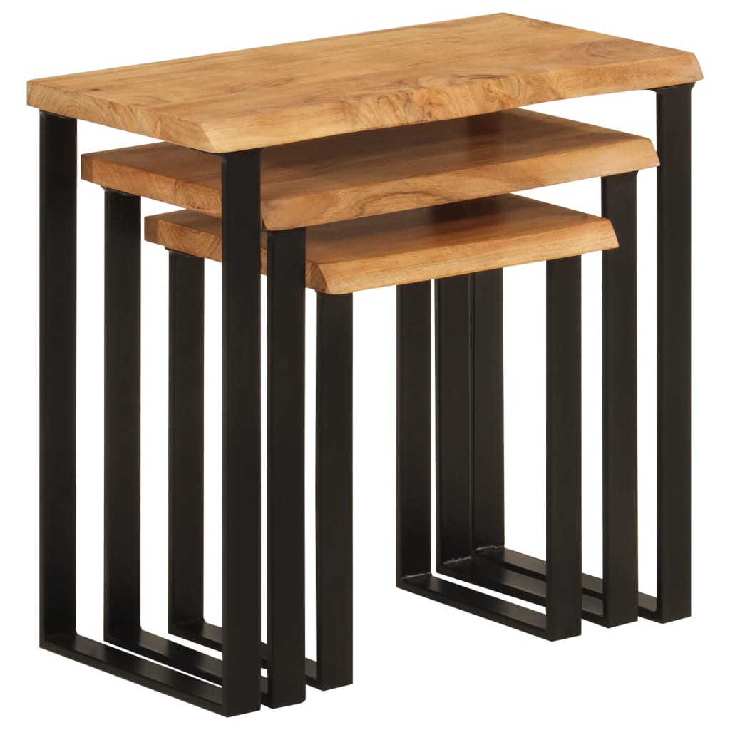 Tables gigognes 3 pcs avec bord vivant bois massif d'acacia - XIOS