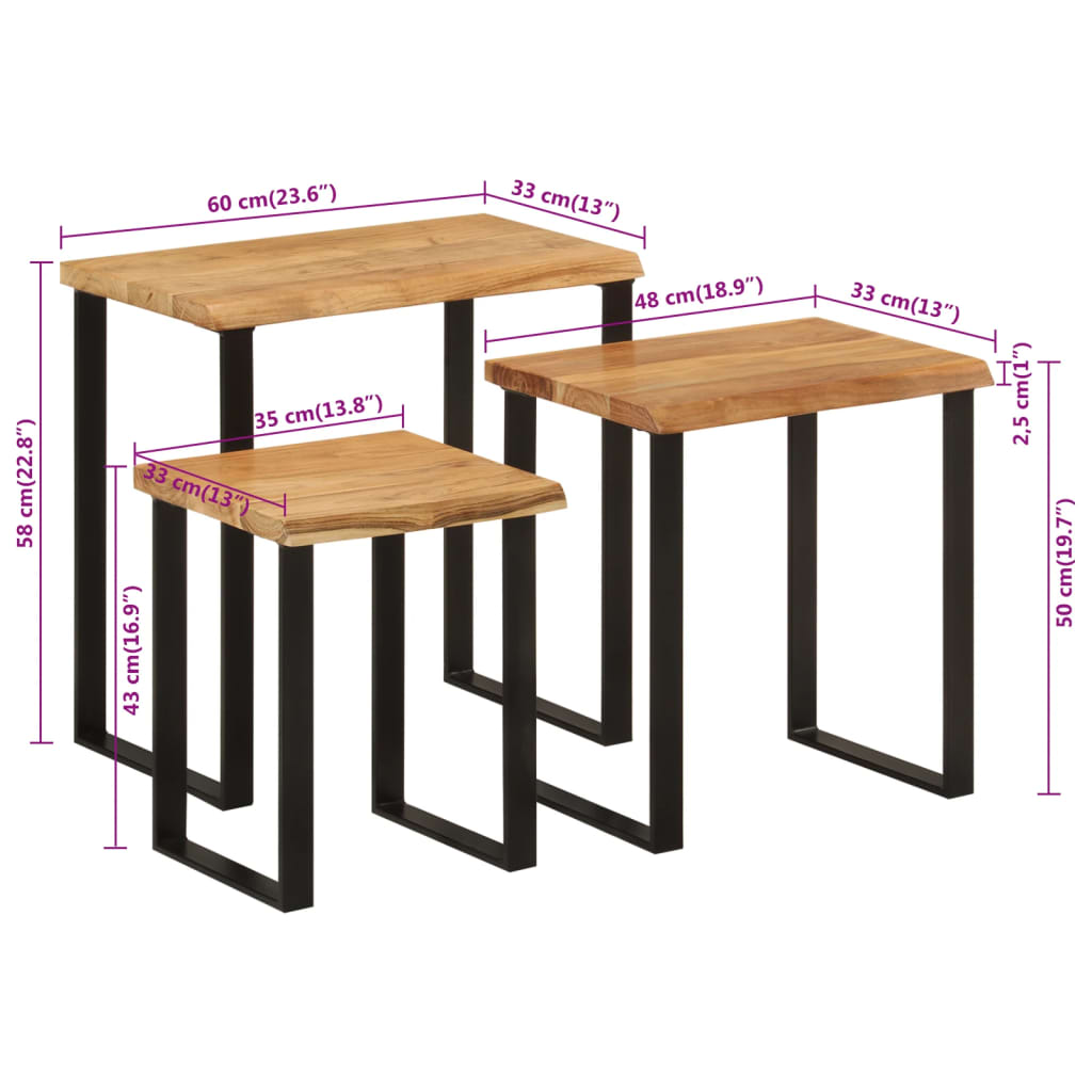 Tables gigognes 3 pcs avec bord vivant bois massif d'acacia - XIOS