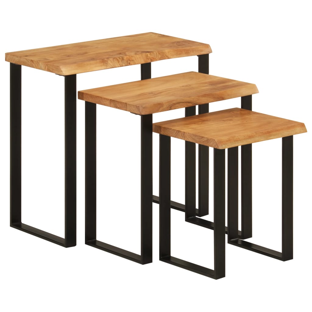 Tables gigognes 3 pcs avec bord vivant bois massif d'acacia - XIOS