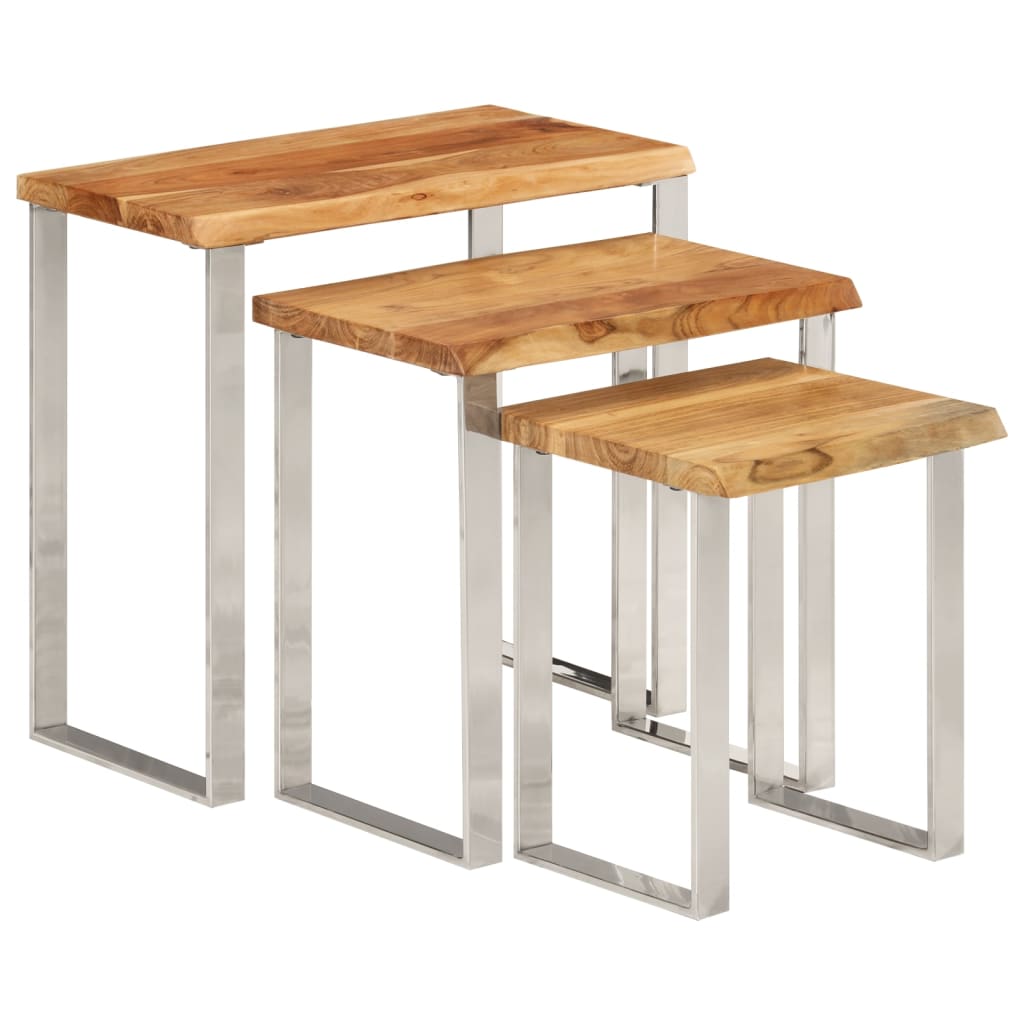 Tables gigognes 3 pcs avec bord vivant bois massif d'acacia - XIOS