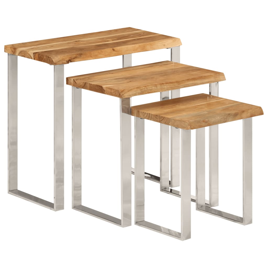 Tables gigognes 3 pcs avec bord vivant bois massif d'acacia - XIOS
