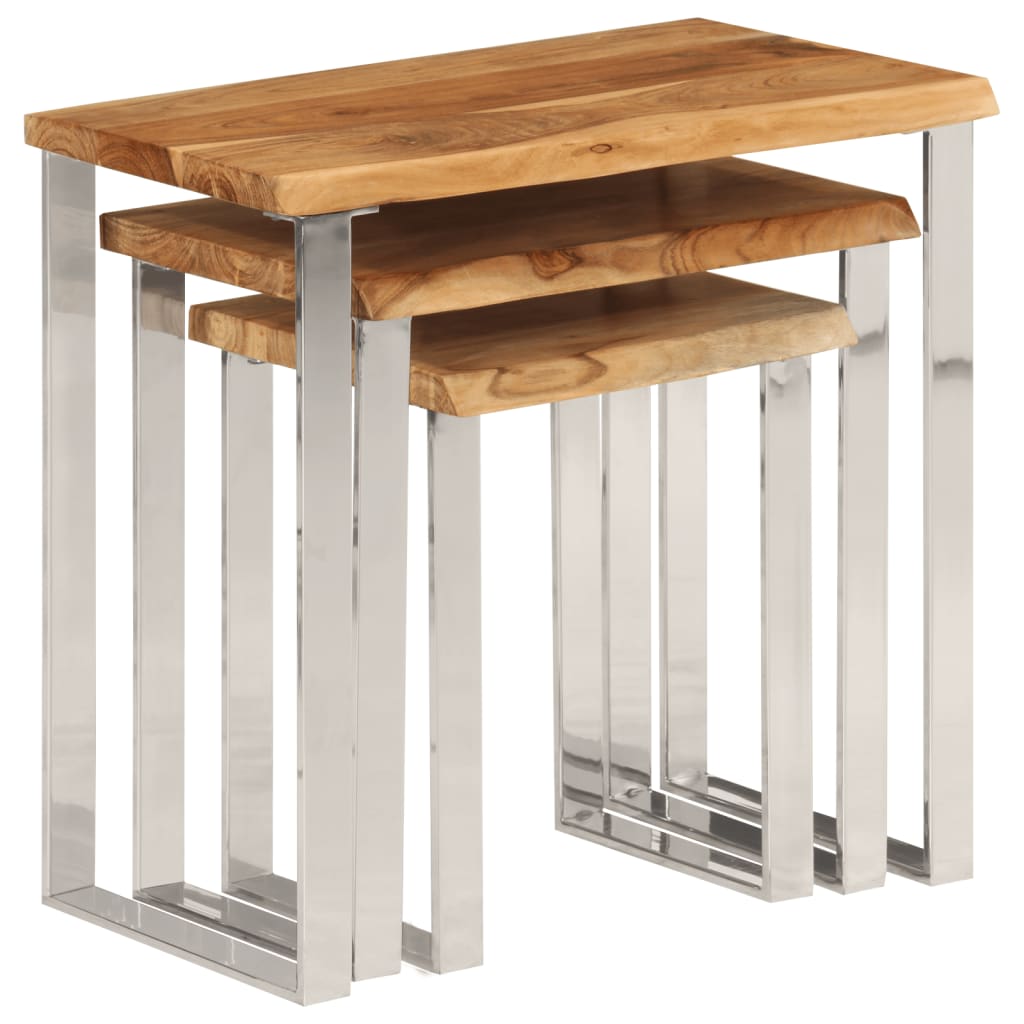 Tables gigognes 3 pcs avec bord vivant bois massif d'acacia - XIOS