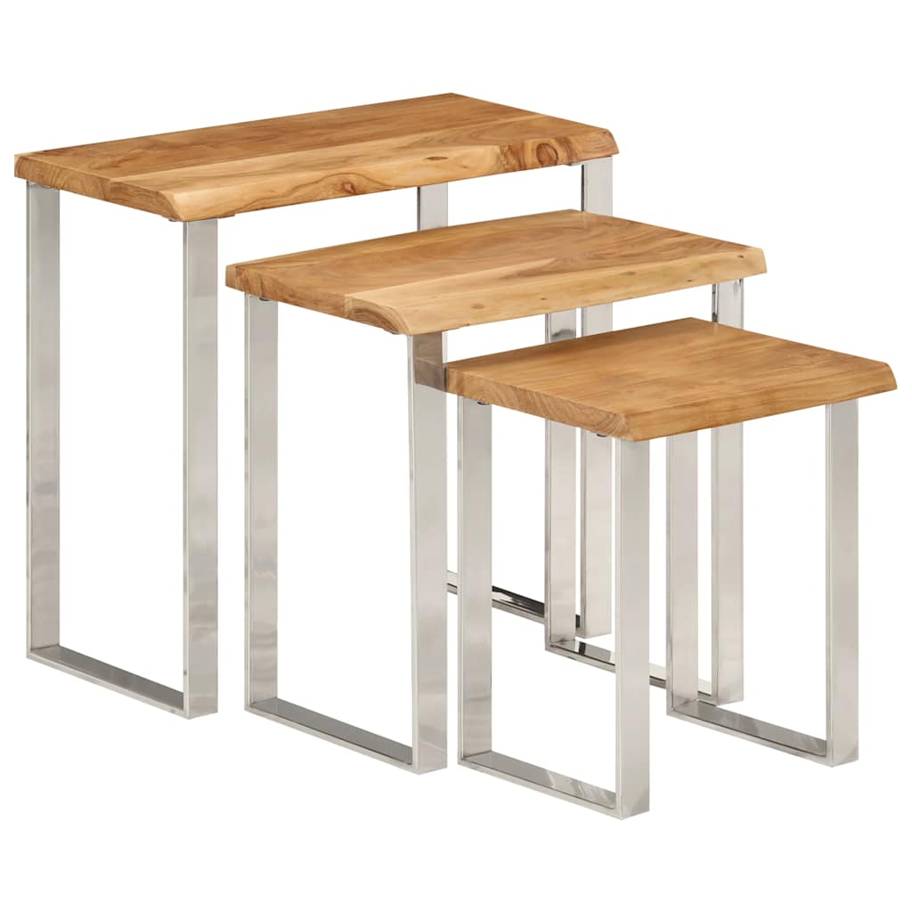 Tables gigognes 3 pcs avec bord vivant bois massif d'acacia - XIOS