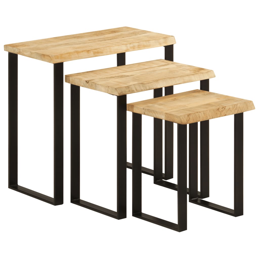 Tables gigognes 3 pcs avec bord vivant bois de manguier massif - XIOS