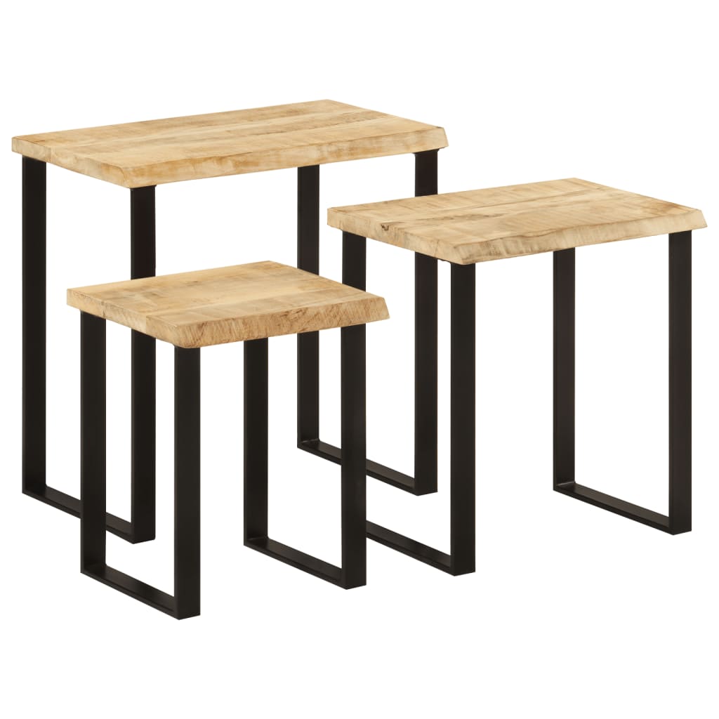 Tables gigognes 3 pcs avec bord vivant bois de manguier massif - XIOS