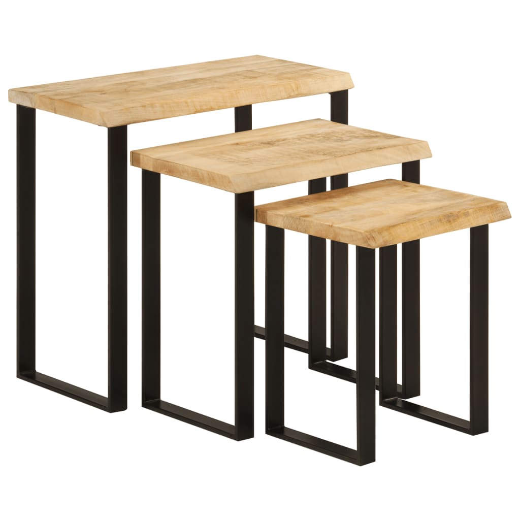 Tables gigognes 3 pcs avec bord vivant bois de manguier massif - XIOS