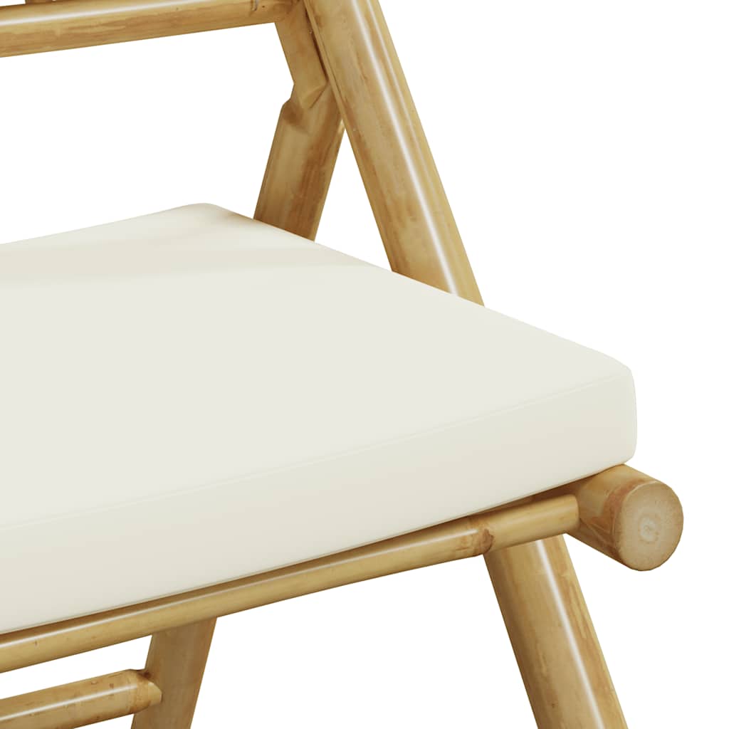 Ensemble de bistro pliante 3 pcs et coussins blanc crème bambou