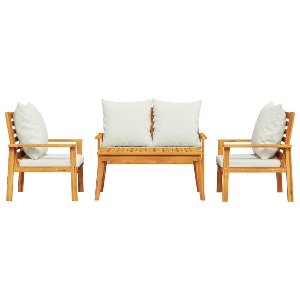 Salon de jardin 4 pcs avec coussins Bois d'acacia solide