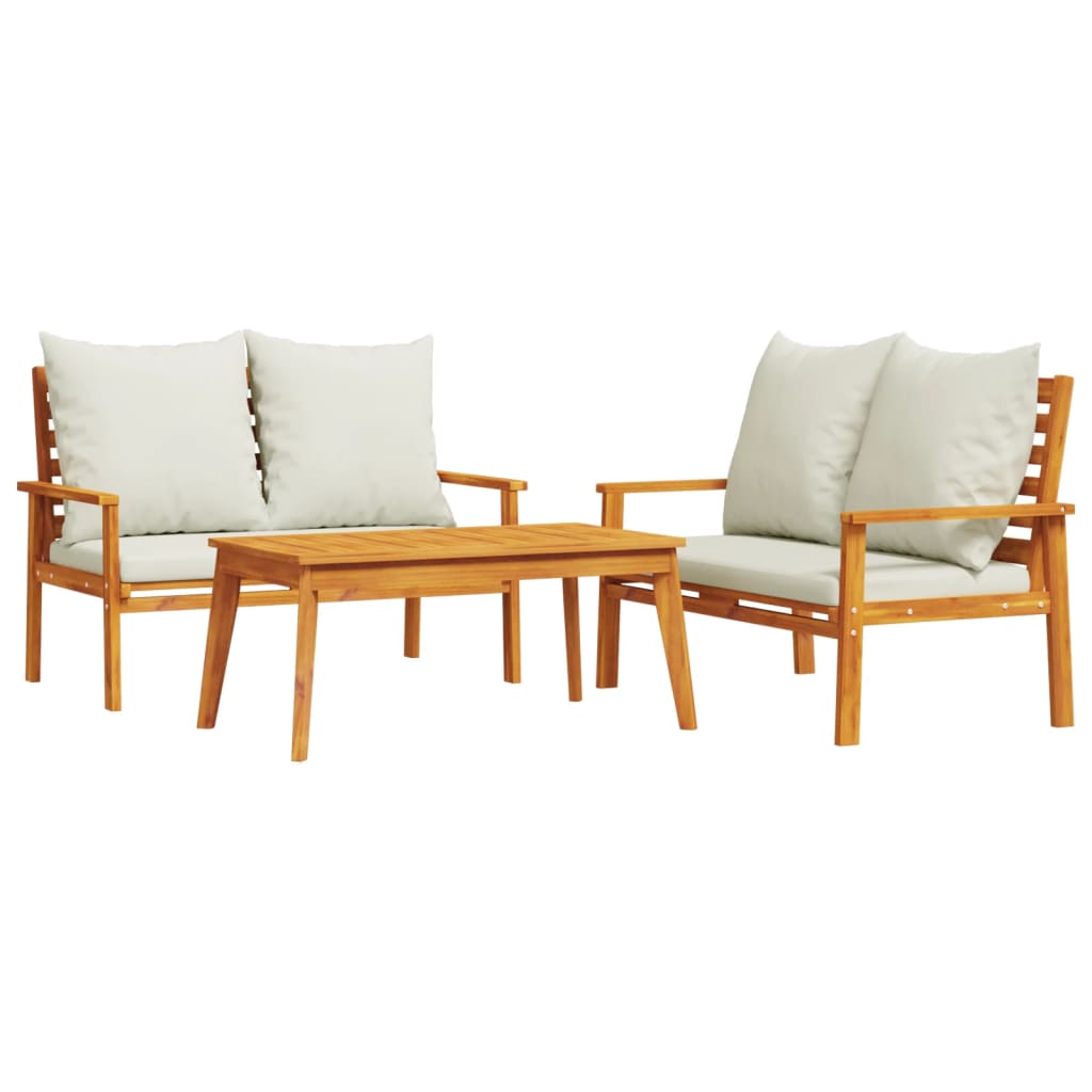 Salon de jardin 3 pcs avec coussins bois massif d'acacia