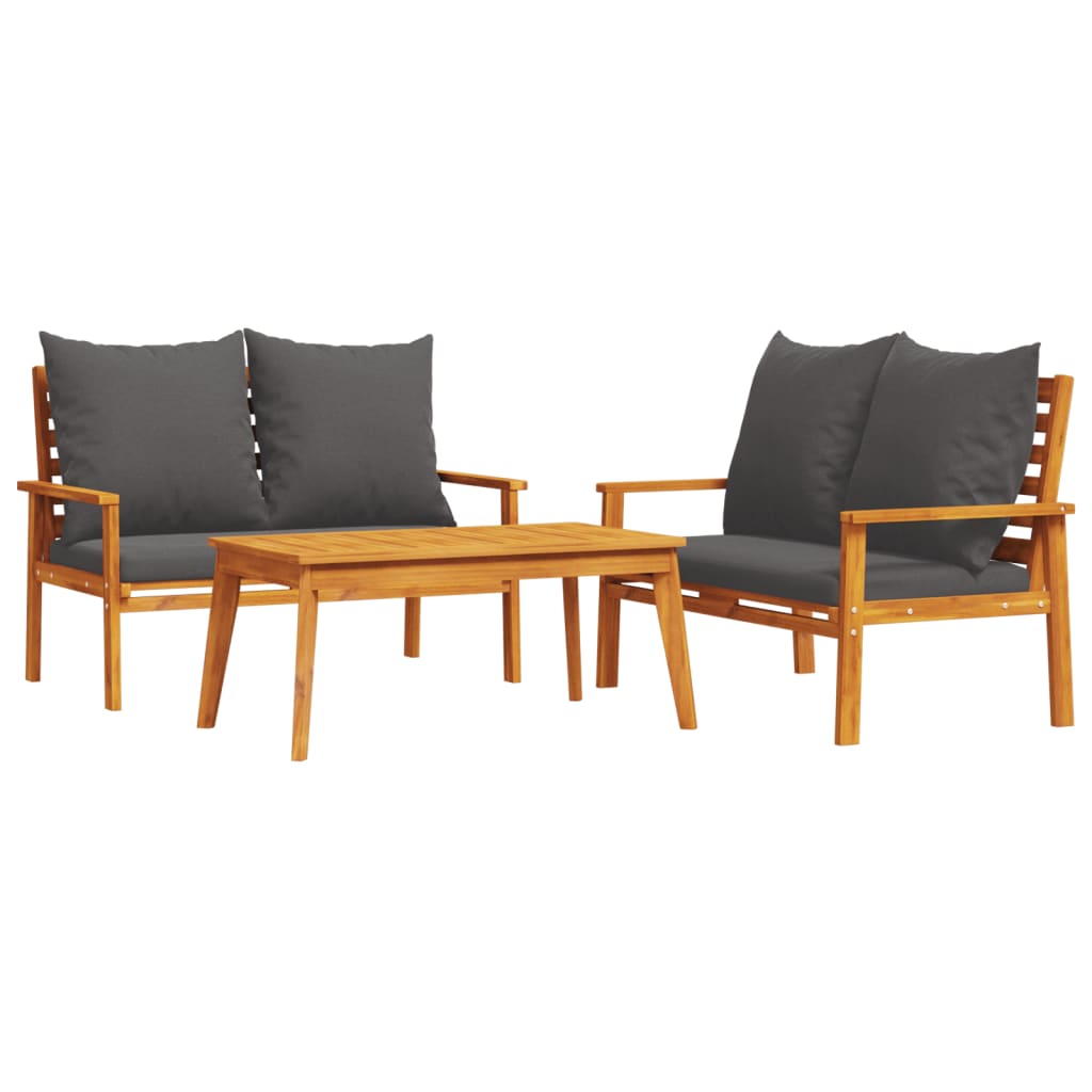Salon de jardin 3 pcs avec coussins bois massif d'acacia - XIOS