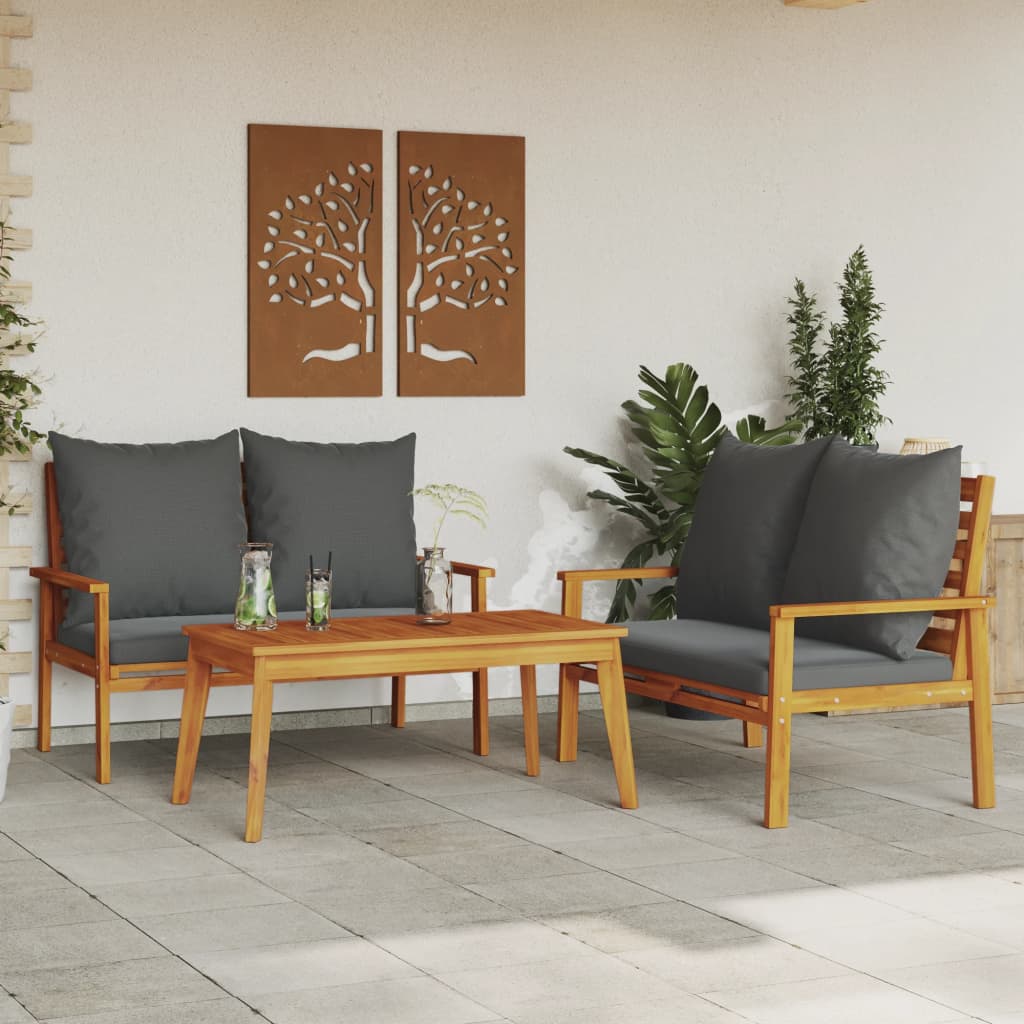 Salon de jardin 3 pcs avec coussins bois massif d'acacia - XIOS