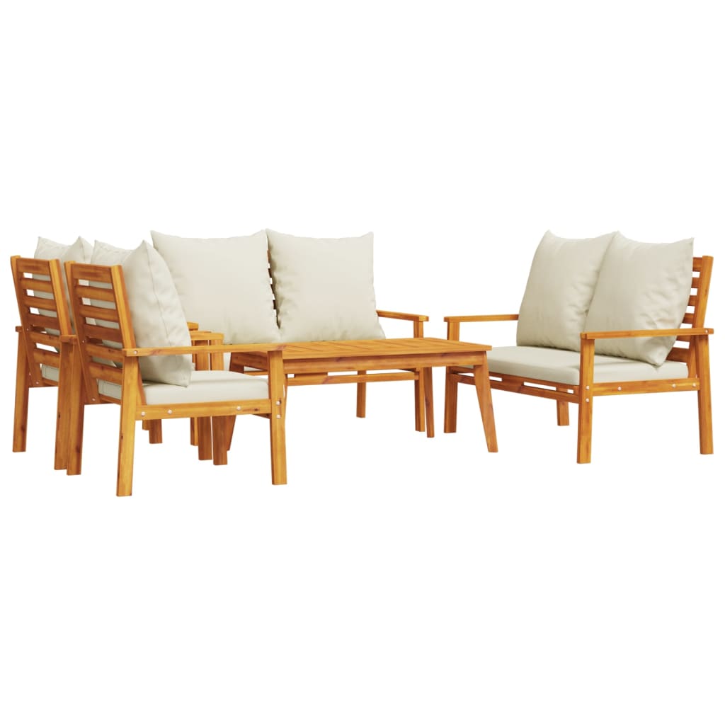 Salon de jardin avec coussins 5 pcs Bois d'acacia solide