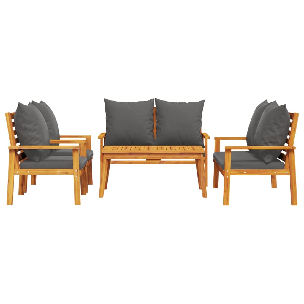 Salon de jardin avec coussins 5 pcs Bois d'acacia solide