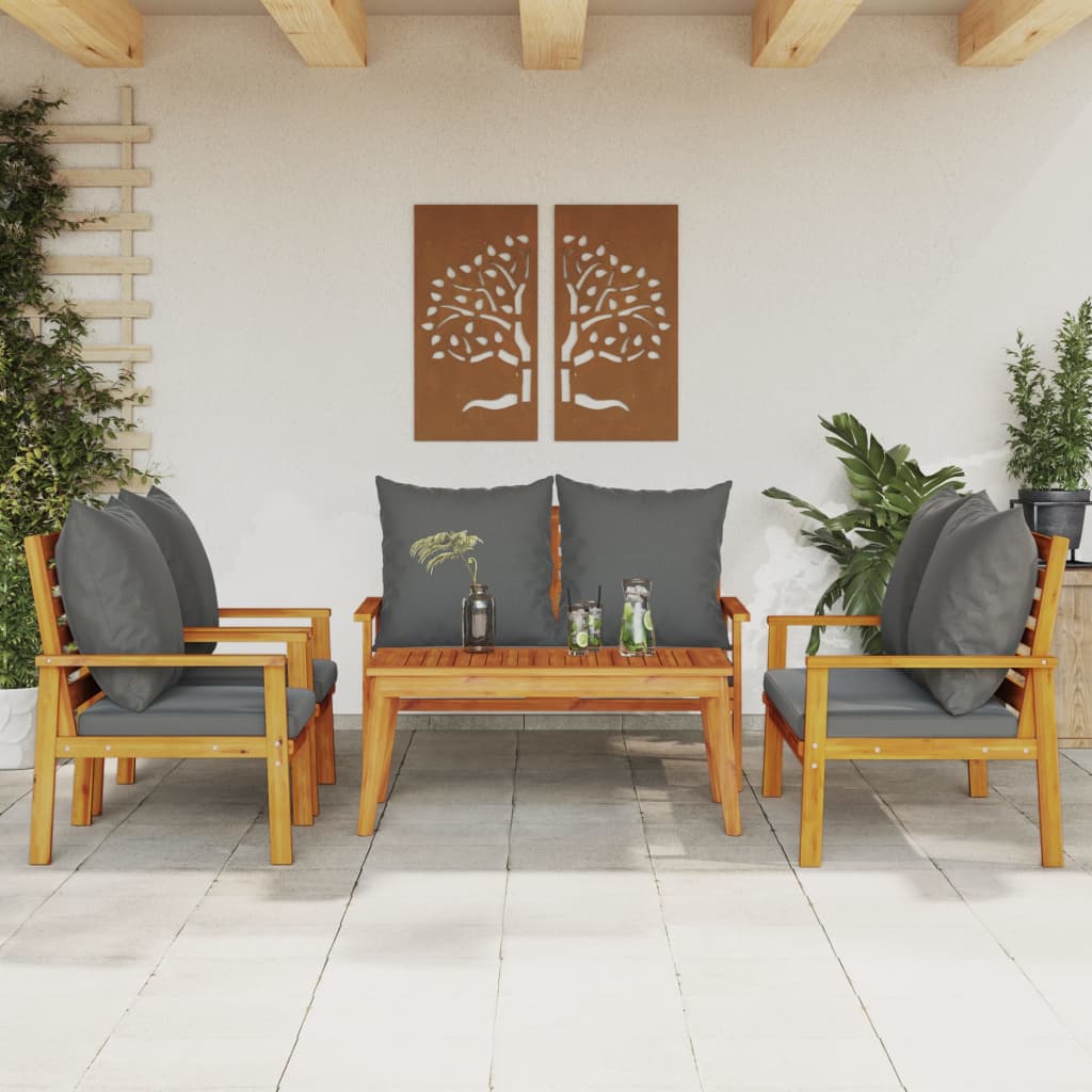 Salon de jardin avec coussins 5 pcs Bois d'acacia solide - XIOS