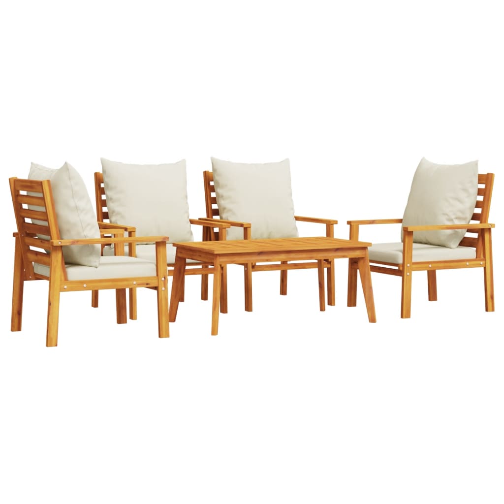 Salon de jardin avec coussins 5 pcs Bois d'acacia solide