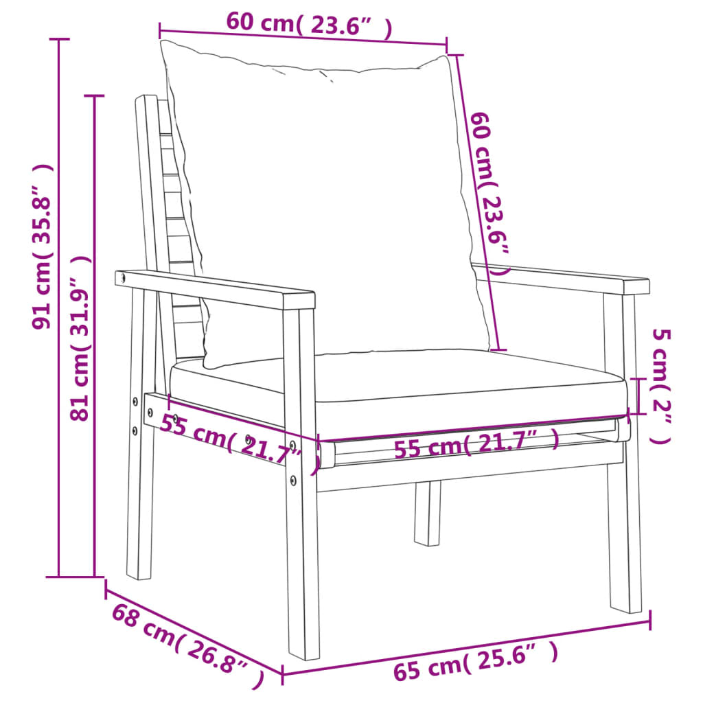 Salon de jardin avec coussins 5 pcs Bois d'acacia solide