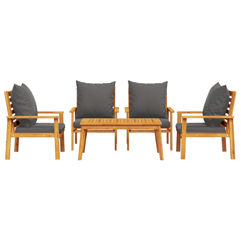 Salon de jardin avec coussins 5 pcs Bois d'acacia solide