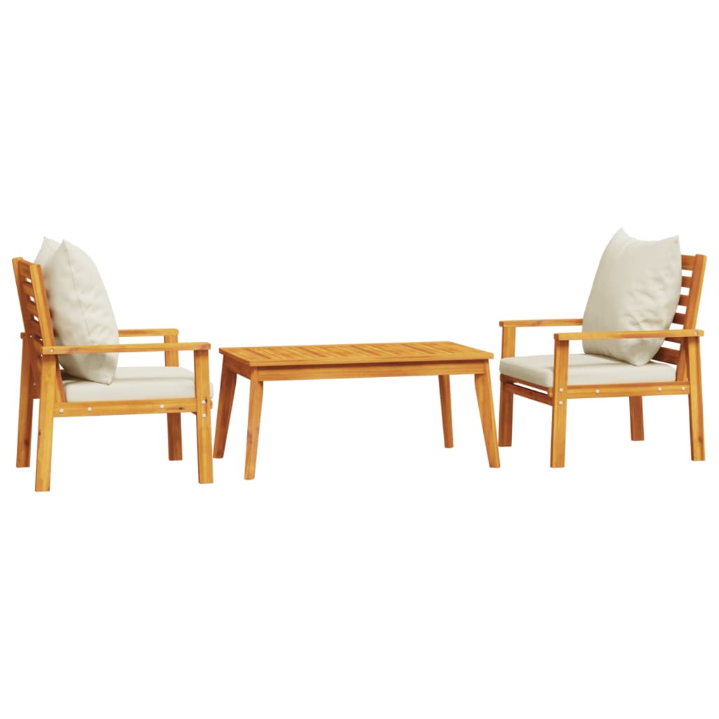 Salon de jardin 3 pcs avec coussins bois massif d'acacia