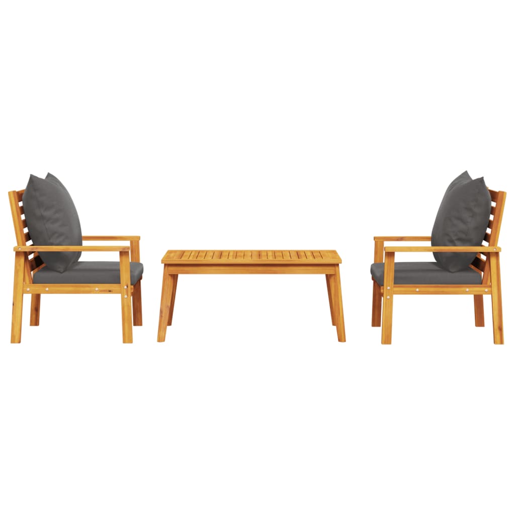 Salon de jardin 3 pcs avec coussins bois massif d'acacia